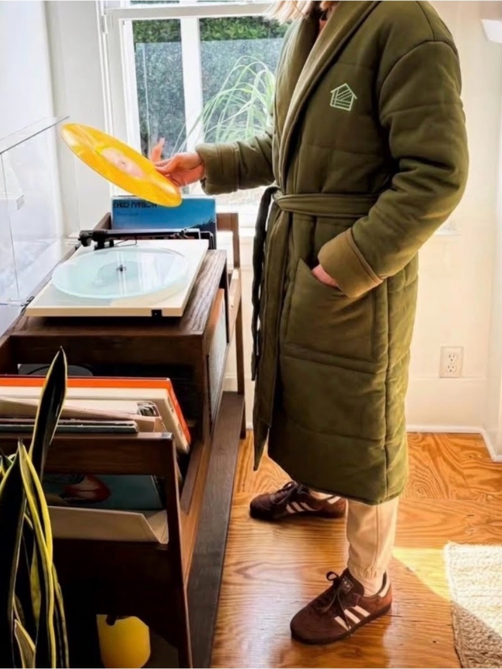 Two-Tone Green Quilted Housecoat by Seth